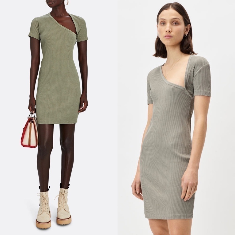 NWT JOHN ELLIOTT 90s Rib Knit Bodycon Asymmetric Cutout Short Sleeve Mini Dress